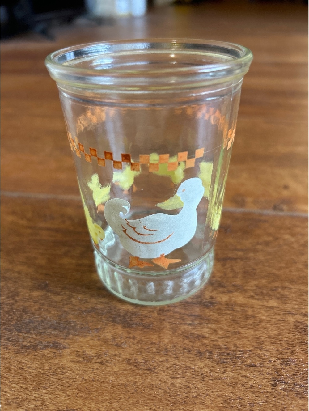 Vintage Glass Cup with Duck and Chick Design